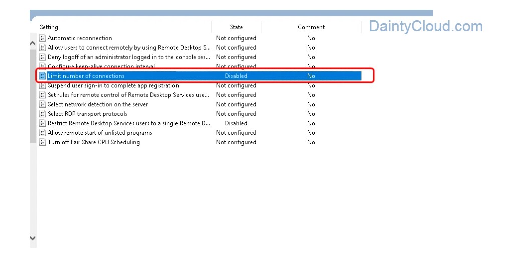 Set Restrict Remote Desktop Services user to a single Remote Desktop Services session to Disabled on Windows VPS