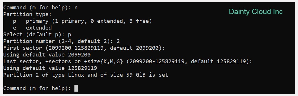 Accept the end block which is defaulted to the end of the disk - VPS Linux