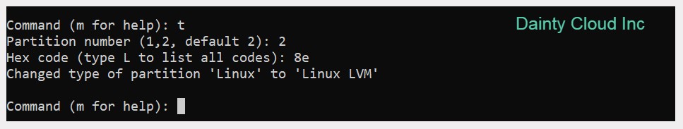 Change the new partition type to Linux LVM