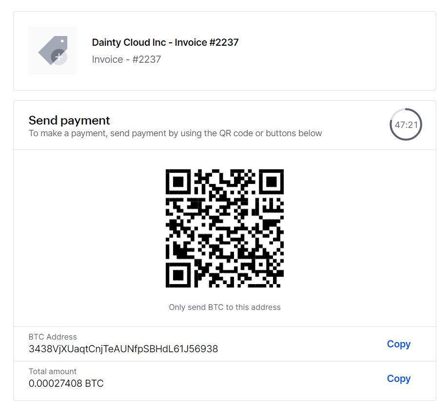 send the correct number of Bitcoins displayed on the screen to the Bitcoin address that the payment will be automatically completed