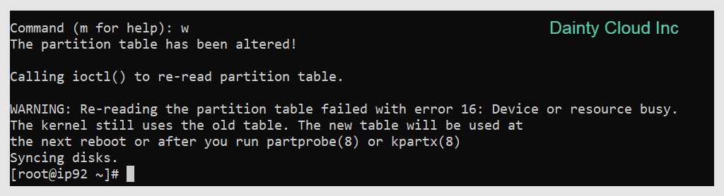 write the partition table to disk