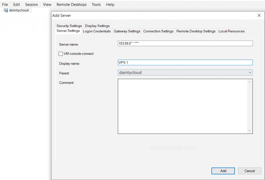 Enter the IP and display name of the VPS here