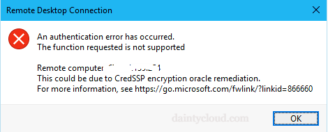 The display interface of the CredSSP error